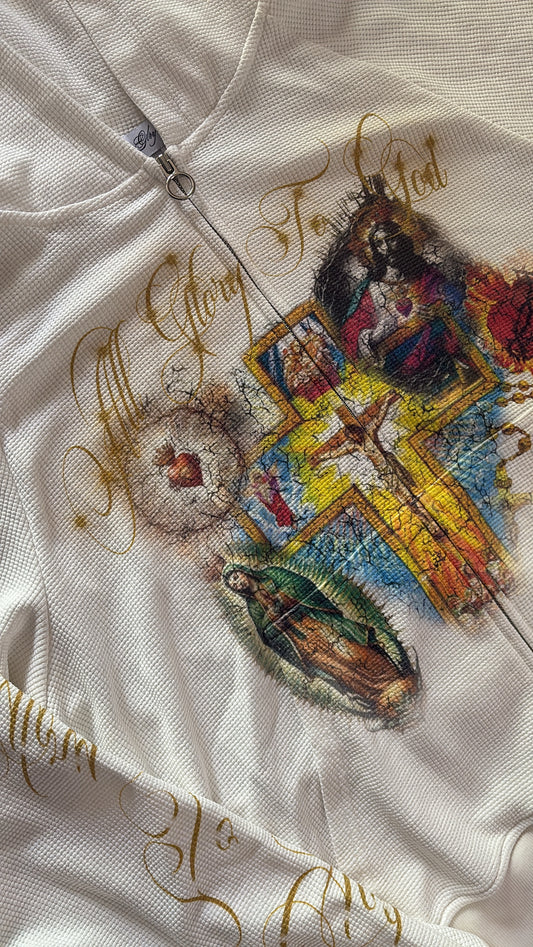 "GLORY TO GOD" WHITE THERMAL ZIP UP