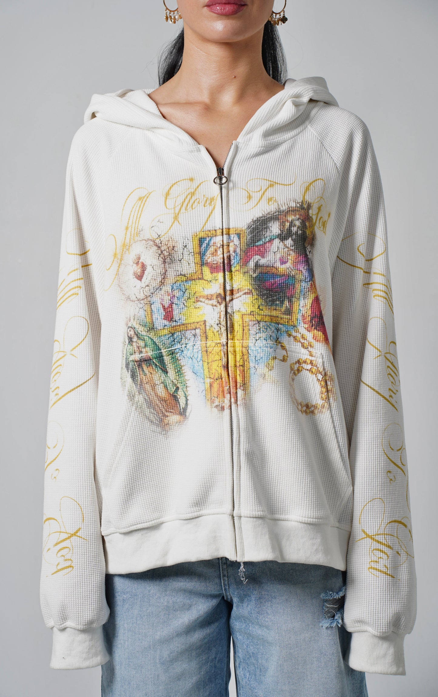 "GLORY TO GOD"  WHITE THERMAL ZIP UP