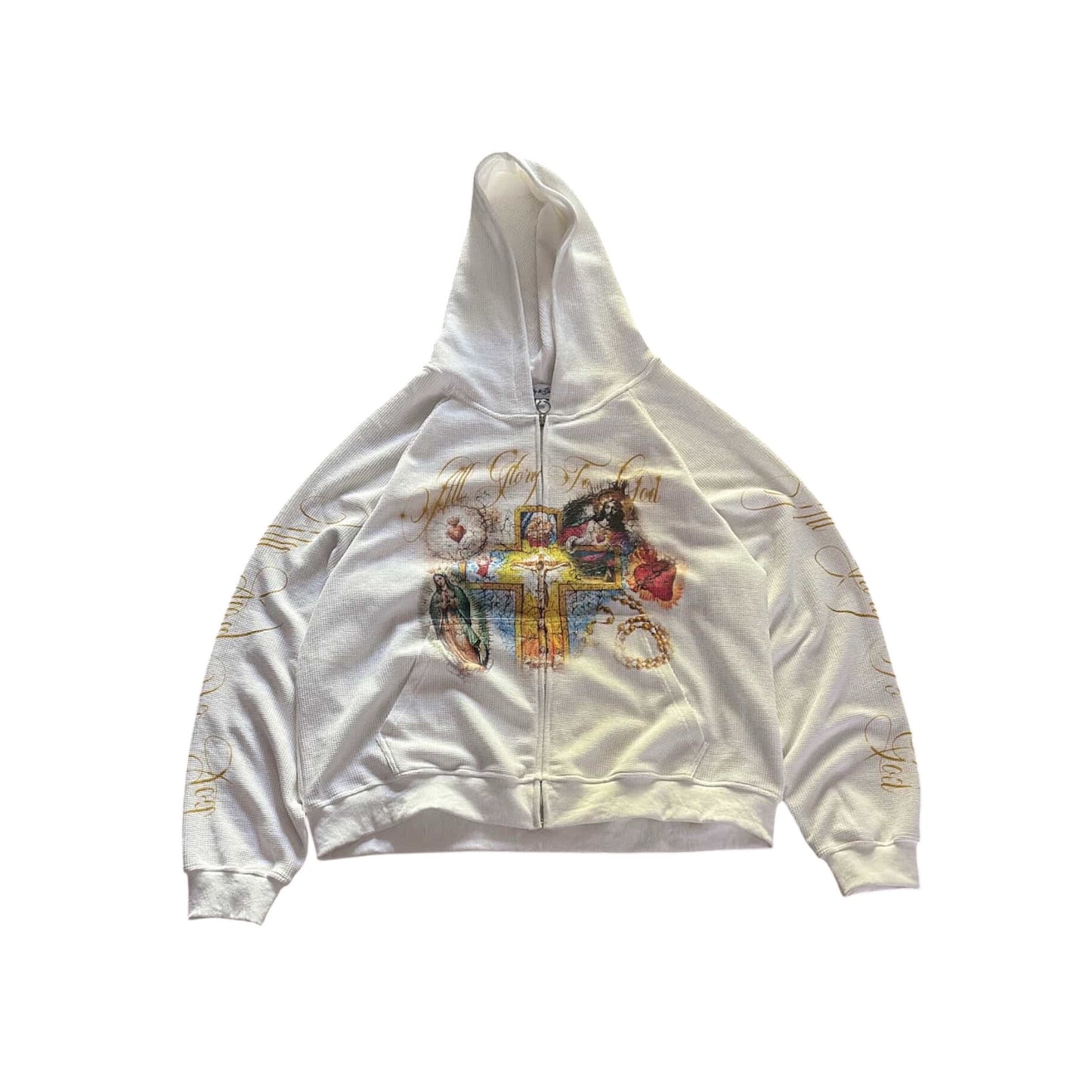 "GLORY TO GOD"  WHITE THERMAL ZIP UP
