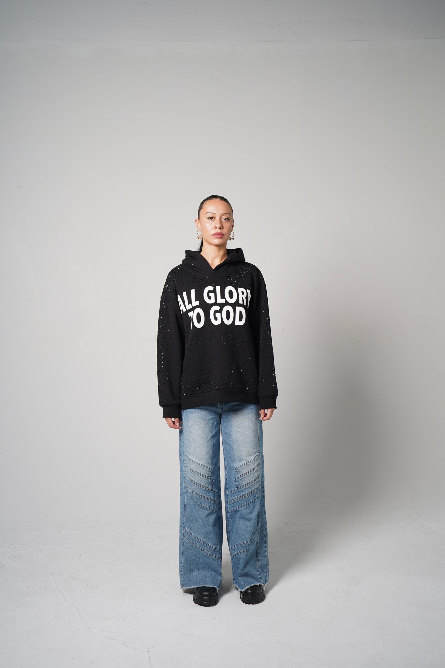 “GLORY TO GOD” RHINESTONE HOODIE