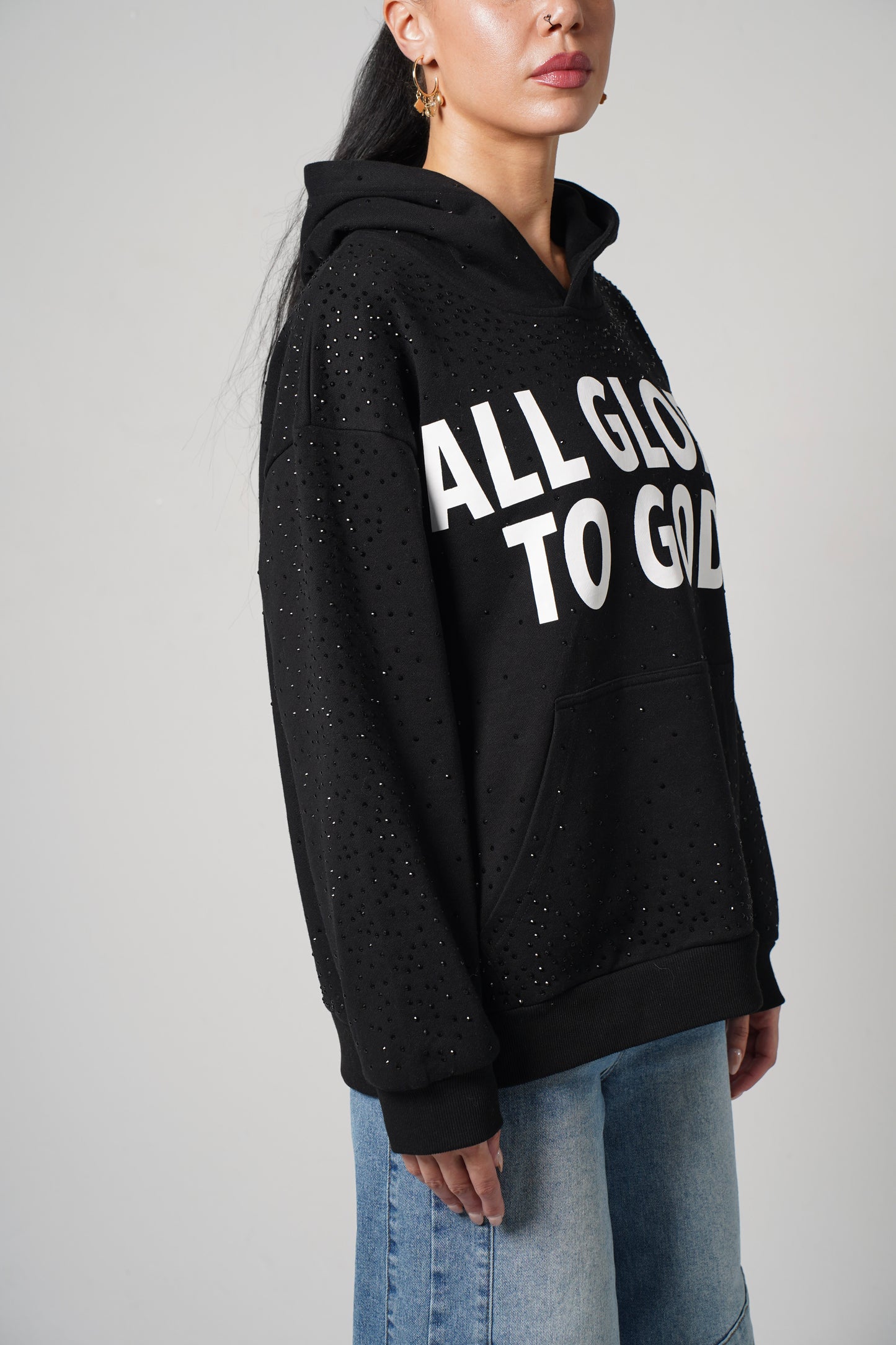 “GLORY TO GOD” RHINESTONE HOODIE