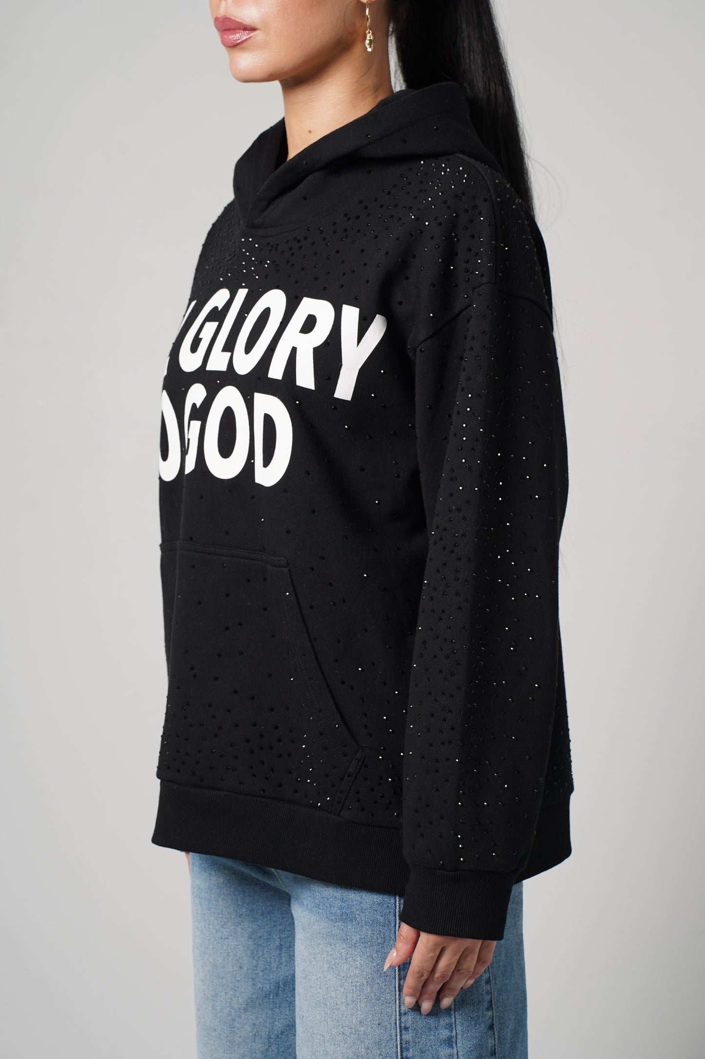 “GLORY TO GOD” RHINESTONE HOODIE