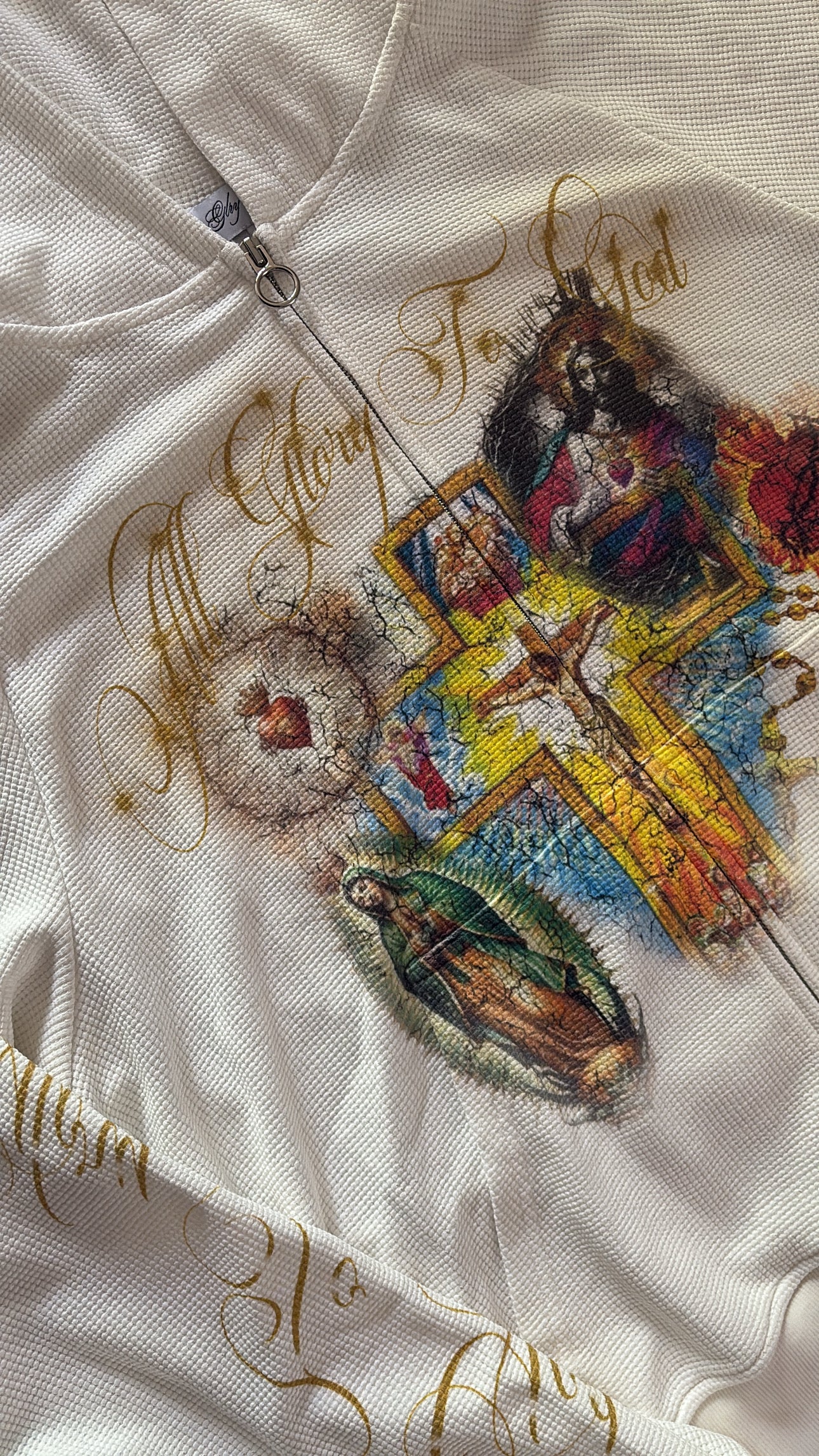 "GLORY TO GOD"  WHITE THERMAL ZIP UP